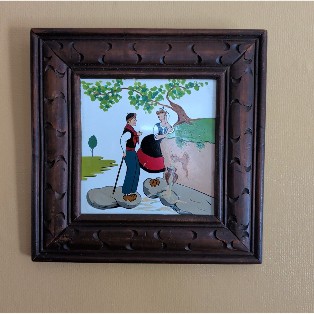 Vintage Wilhelm Schweizer Hand-Painted Pewter Tile Wall Art "Summer" 9.5" x 9.5